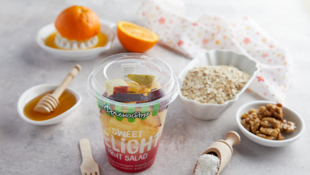 Υλικά για Ποτηράκια vegan με φρουτοσαλάτα βρώμη και καρύδα