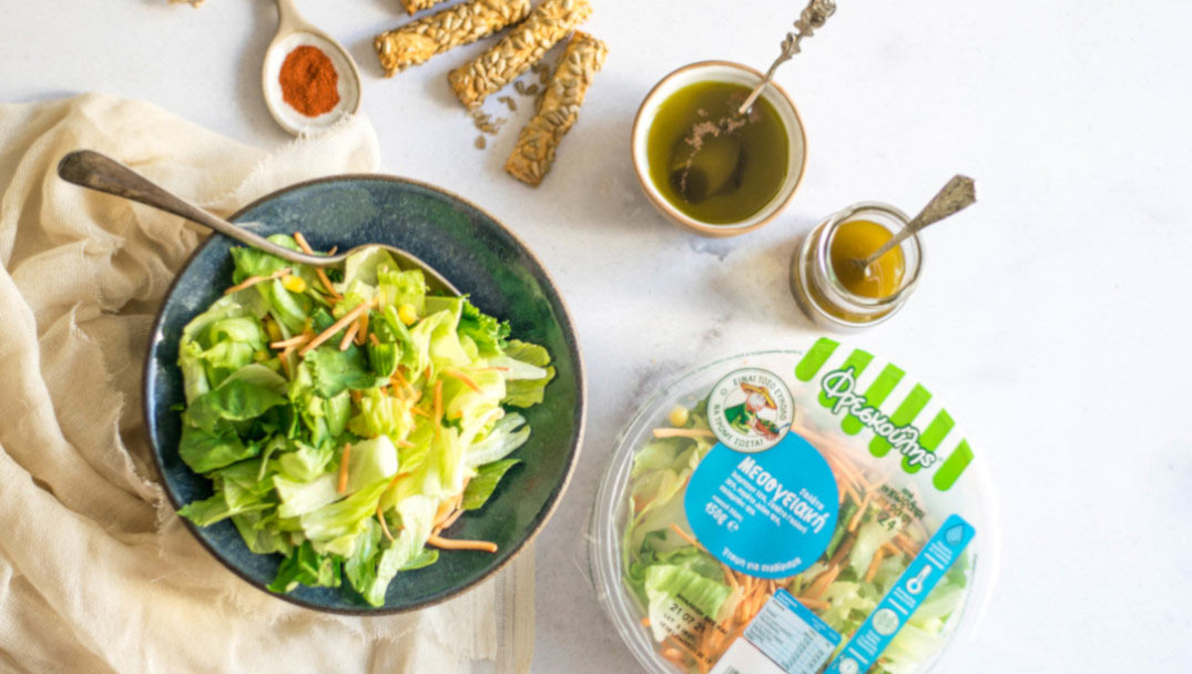 Υλικά για Μεσογειακή σαλάτα Φρεσκούλης με κριτσίνια & βινεγκρέτ μελιού-λεμονιού