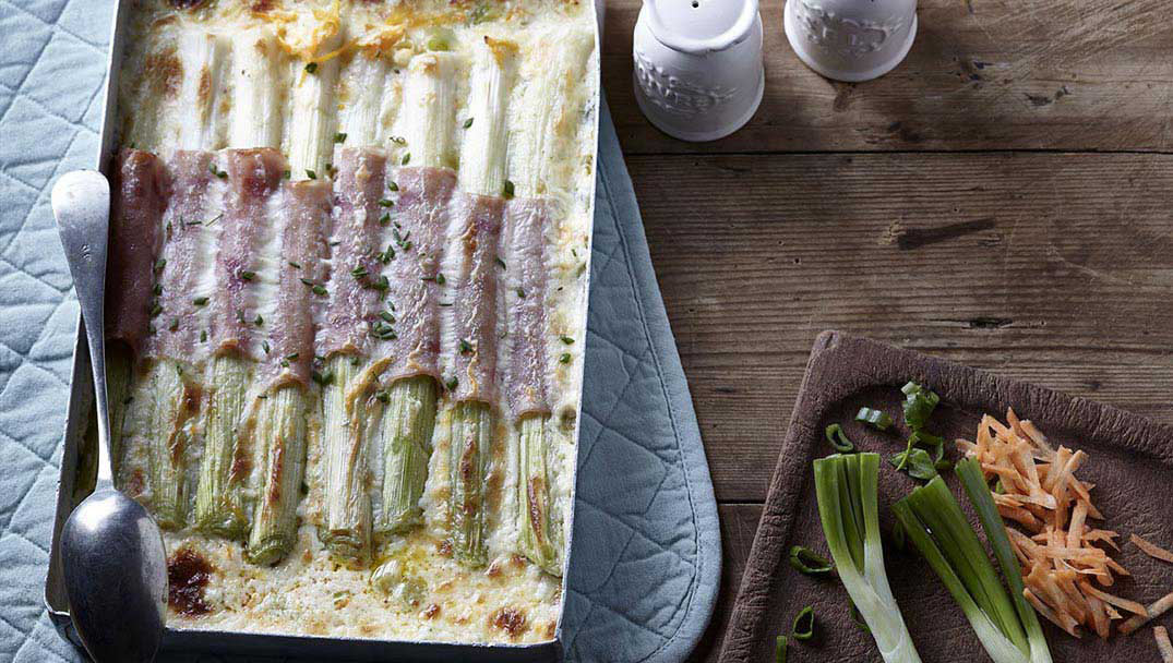 Πράσα με ζαμπόν και τυρί από την Αργυρώ Μπαρμπαρίγου