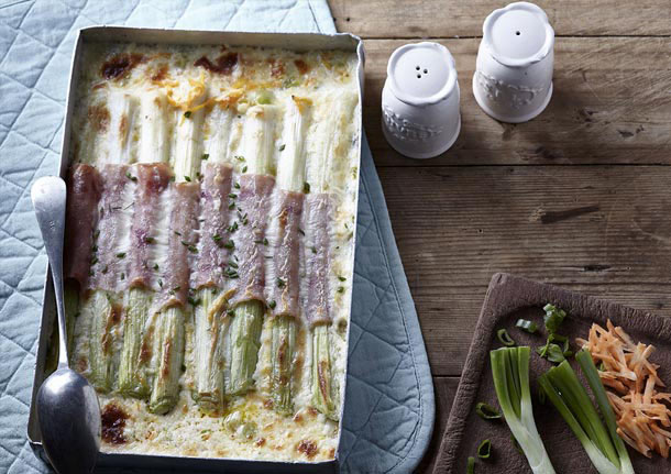 Πράσα με ζαμπόν και τυρί